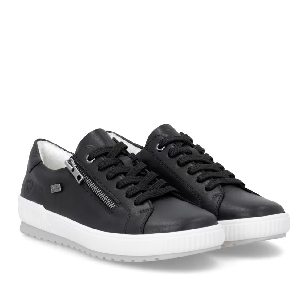Lace Up & Zip Sneaker Black with White Sole