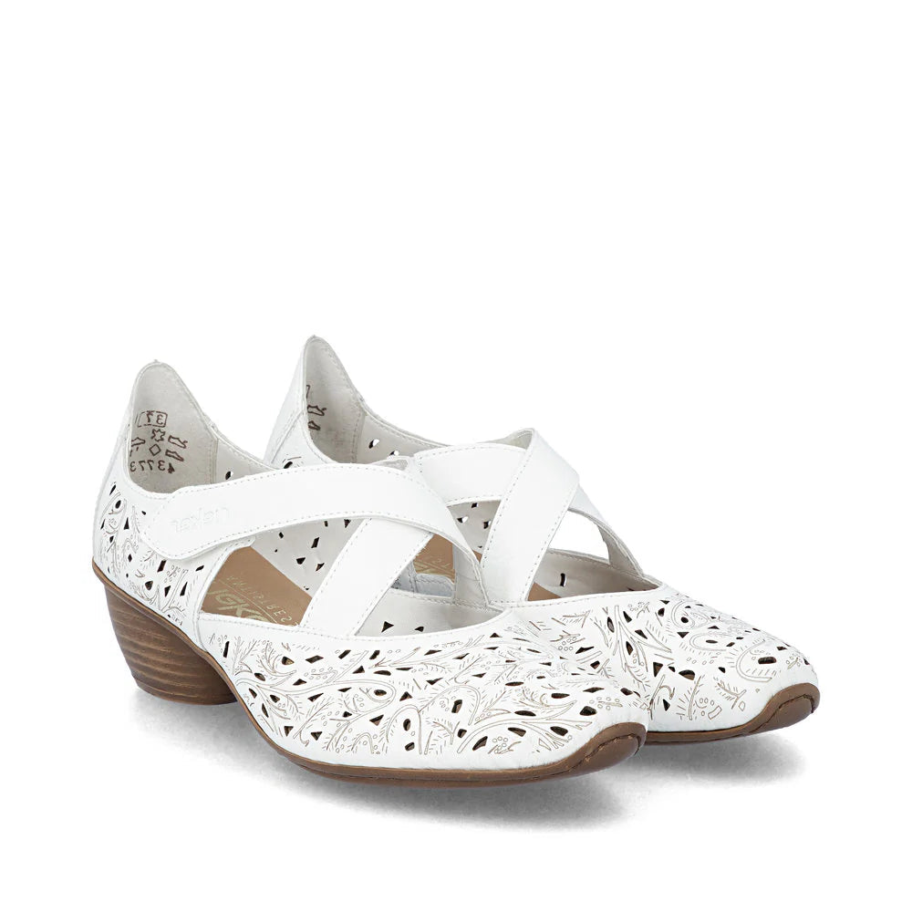 White Closed Toe Perforated Kitten Heel