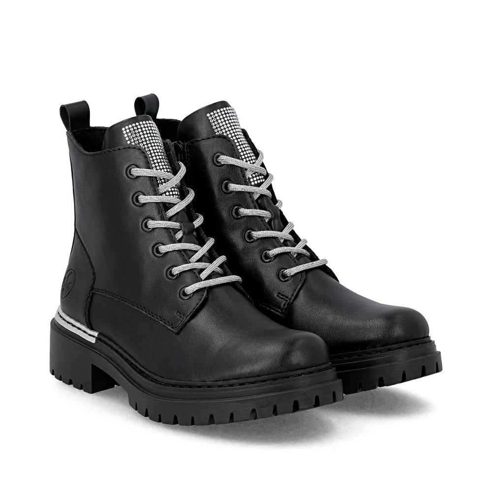 Black Sparkly Lace Up/Zip Boot
