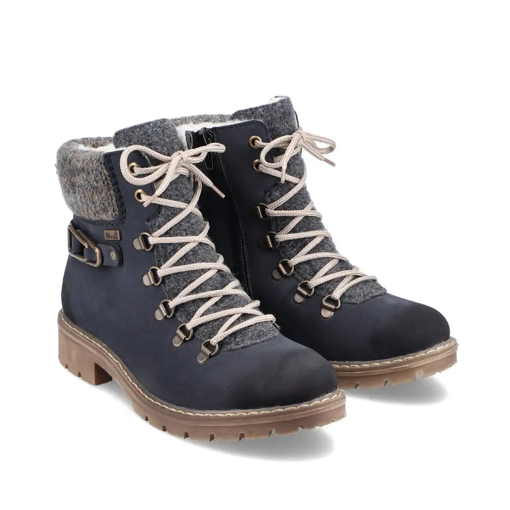 Lace up & Zip Navy Wool Lined Boot