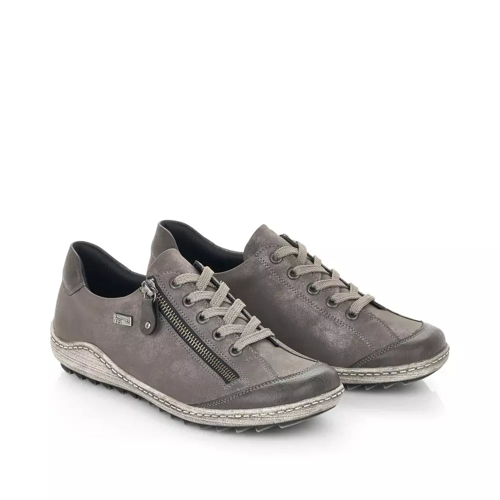 Lace Up and Zip Gray Metallic Water Resistant Shoe
