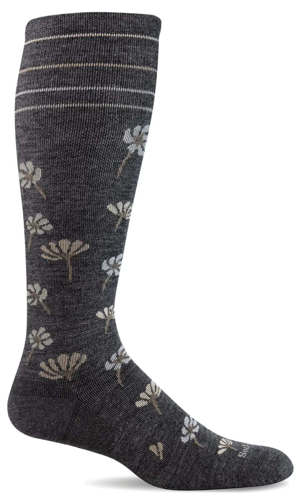 Field Flower Charcoal Compression Sock (Women's size scale)